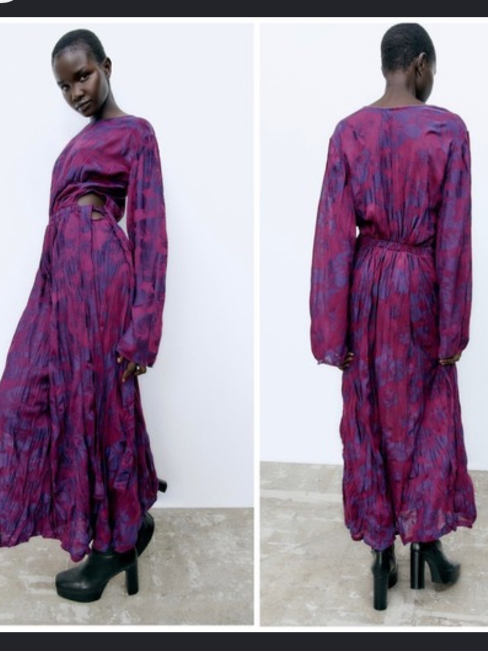 Zara Textured Floral Cutout Midi Dress Purple Pink Size Small NWT - Picture 1 of 14